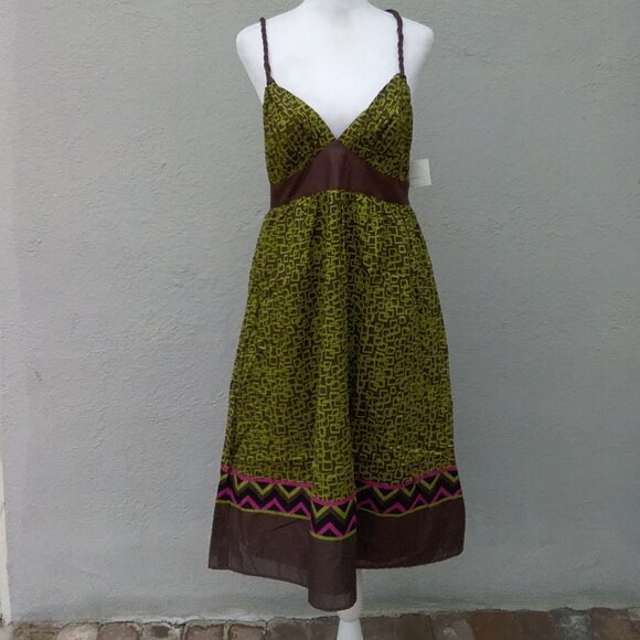 Anthropologie Donna Morgan Dress Women's Size 8 Green Printed Cotton NEW - Picture 2 of 7